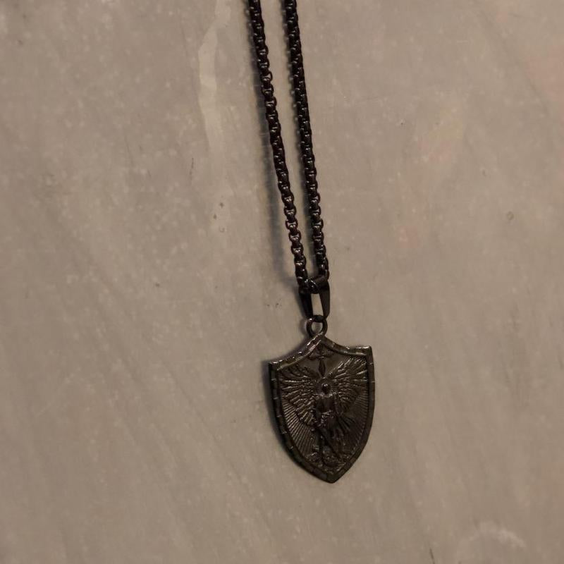 King David Psalm 27:1 Engraved Shield Necklace Unisex Stainless Steel 22" Chain St Micheal Shield