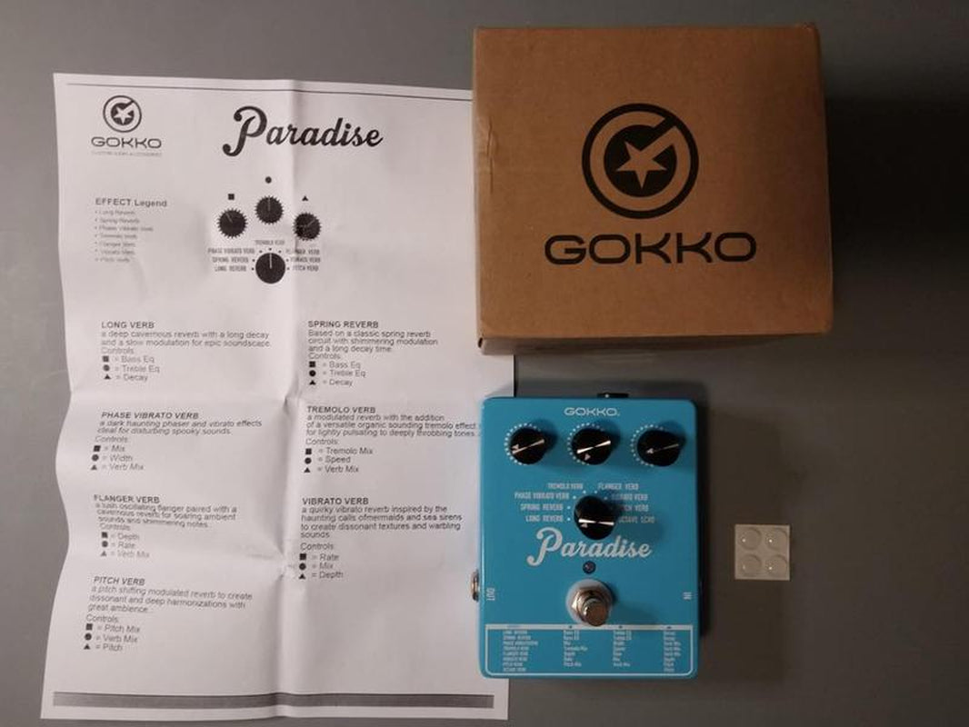 #Fathersdaygifts GOKKO Versatile Reverb Mini Amp Portable Music Audio Guitar Effects FX Amplifier – Paradise Multi-Reverb Pedal with 8 Reverb Effects, EQ & Modulation Controls | Versatile Sound Shaping for Guitar & Bass | 9V DC Power Supply