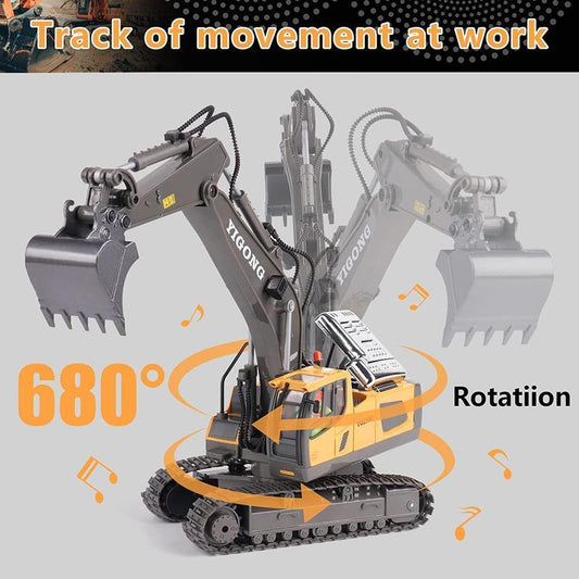 Remote Control Excavator Construction Toys for Boys,2×1200Mah RC Excavator Toy with Shovel & Light Drift