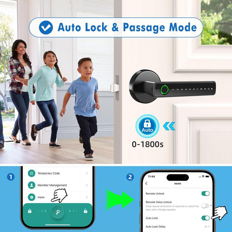 Biometric Fingerprint Door Lock Smart Keyless Entry Door Knob with Keypad for Bedroom Home Hotel Office Apartment Black with App Control