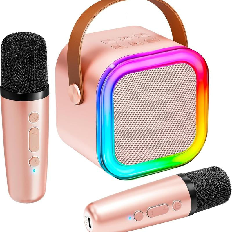 Mini Karaoke Machine for Kids Girls Boys - Birthday Gifts for Ages 4 5 6 7 8+ Year Old - 2025 New Est - Portable Bluetooth Speaker with 2 Wireless Microphone - Kids' Instrument Accessories