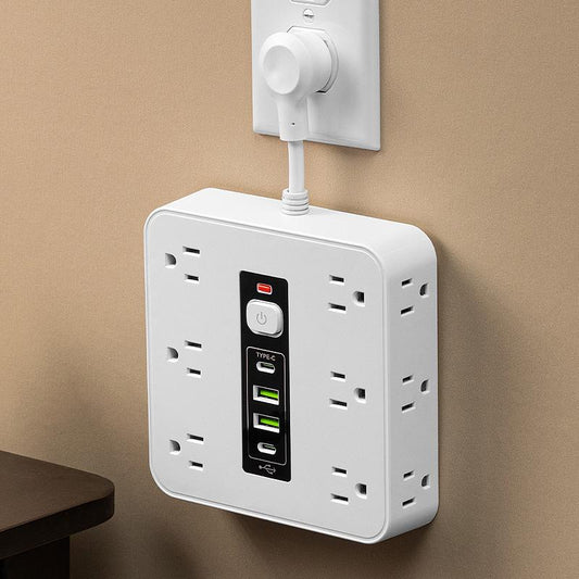 Power Strip with Surge Protection 12 AC Outlets 2 USB 2 Type-C Multifunctional Wall Outlet Extender for Office Home Travel US Plug Comprehensive Protection Flexible Installation Travel Friendly