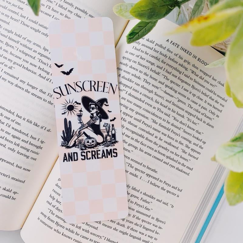 Retro Book Girl Summerween Bookmarks - 7.5”X2.25” Lightweight Nostalgic Design for Book Lovers - One Sided with Shop Stamp on Back - Laminated on Card Stock