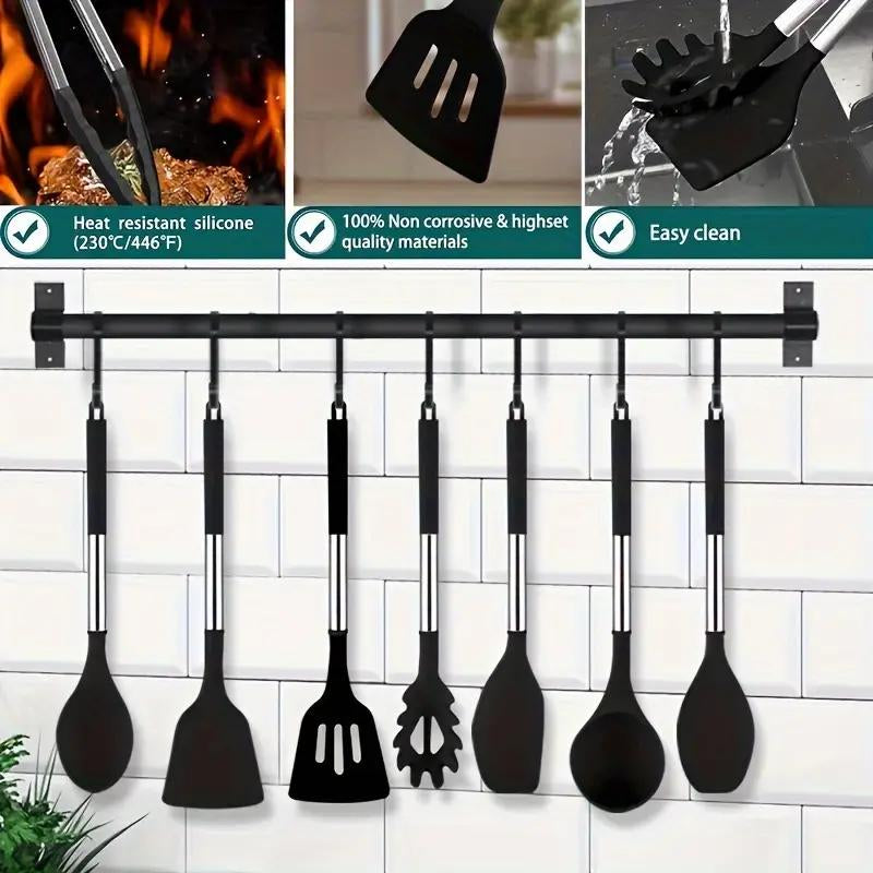 Kitchen Utensils Cookware Set, 12 Piece BPA Free Silicone with Wood Handle and Storage Container