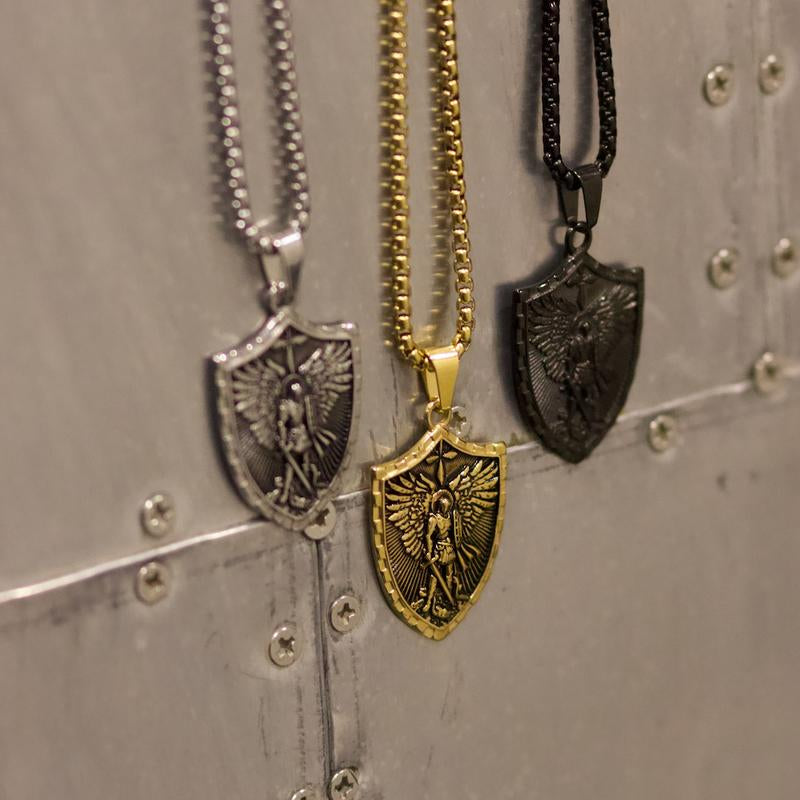 King David Psalm 27:1 Engraved Shield Necklace Unisex Stainless Steel 22" Chain St Micheal Shield
