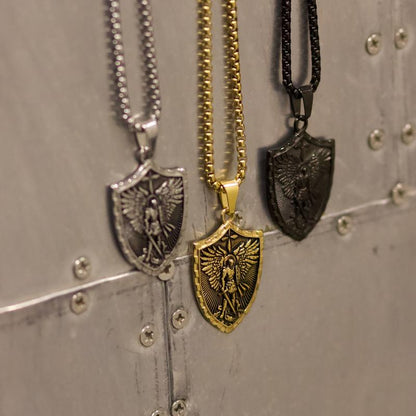 King David Psalm 27:1 Engraved Shield Necklace Unisex Stainless Steel 22" Chain St Micheal Shield