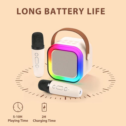 Mini Karaoke Machine with Microphone Sound System, Portable Karaoke Machine with 2 Wireless Microphones, Birthday Gifts for Girls and Children Aged 4-12, Family Gatherings