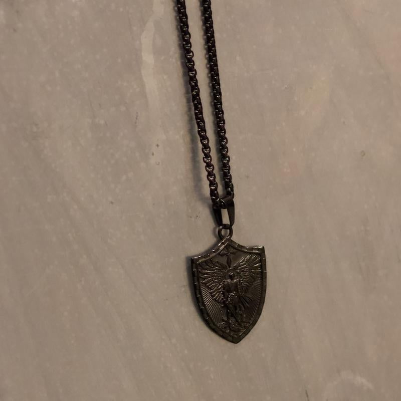 King David Psalm 27:1 Engraved Shield Necklace Unisex Stainless Steel 22" Chain St Micheal Shield