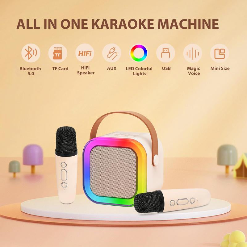 Mini Karaoke Machine with Microphone Sound System, Portable Karaoke Machine with 2 Wireless Microphones, Birthday Gifts for Girls and Children Aged 4-12, Family Gatherings