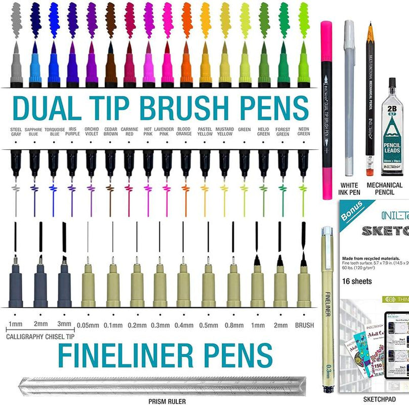 Fine Point Pen and Brush Pens Dual Tip Markers Set - 36 Pieces Art Supplies