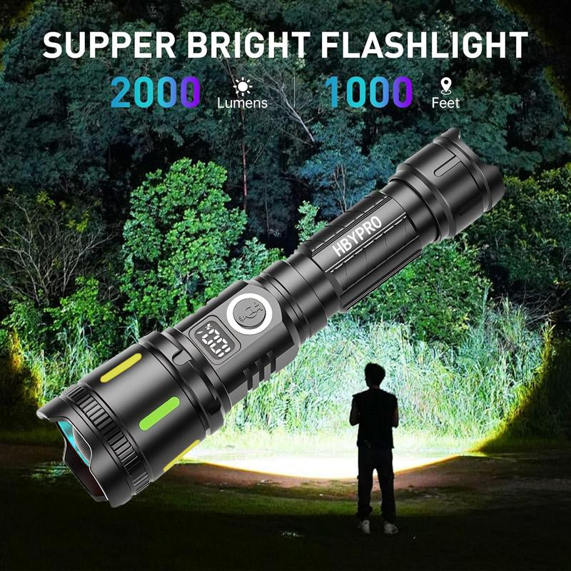 Rechargeable Strong Flashlights High Lumens Bright LED Flashlight Compact Handheld Aluminum Alloy Body Flash Light with 4 Light Modes for Home and Outdoor Use