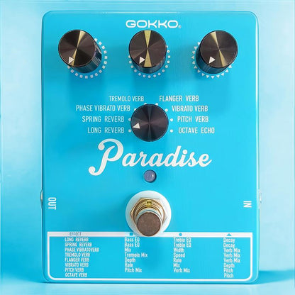 #Fathersdaygifts GOKKO Versatile Reverb Mini Amp Portable Music Audio Guitar Effects FX Amplifier – Paradise Multi-Reverb Pedal with 8 Reverb Effects, EQ & Modulation Controls | Versatile Sound Shaping for Guitar & Bass | 9V DC Power Supply