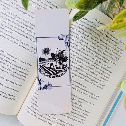 Retro Book Girl Summerween Bookmarks - 7.5”X2.25” Lightweight Nostalgic Design for Book Lovers - One Sided with Shop Stamp on Back - Laminated on Card Stock