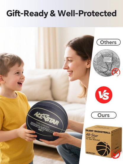 Silent Indoor Basketball with Colorful Fabric-Covered, No Inflation Needed, Noise-Free, Not Vacuum Compressed, High Bounce, Safe for Kids & Adults, Perfect for Home Training & Father'S Day Parent-Child Gift