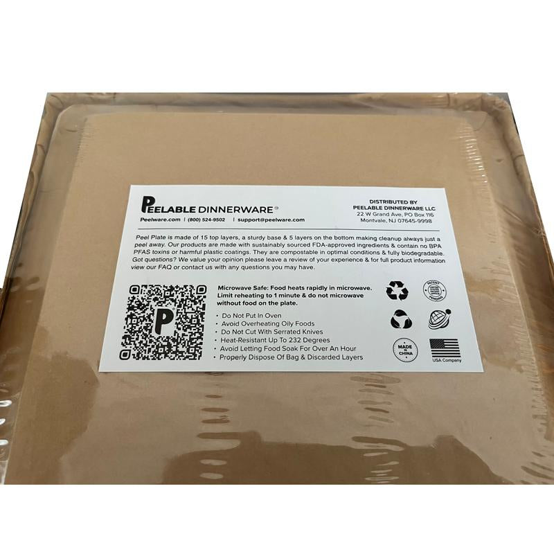 Peel Plate [2-Pack] 30 Servings [9.5In X 9.5In] 15 Servings per Plate - Fully Soakproof, Compostable & Microwavable