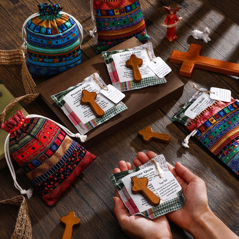 18 Pcs Pocket Prayer Quilt Set Handmade Pocket Prayer Quilt with Cross and Drawstring Bag inside Christian Gifts for Friend Family Encouragement Gift Appreciation Gifts