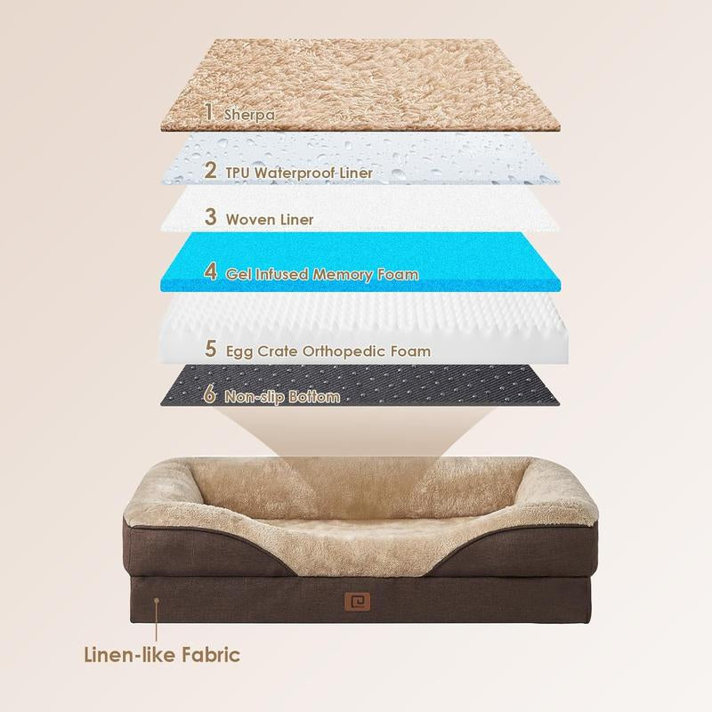 EHEYCIGA Orthopedic Dog Sofa with Removable Cover, Waterproof Liner, Washable Bolster, Dog Bed & Sofa for Large Dogs ,Dog Furniture, Dog Bed Pet Bed