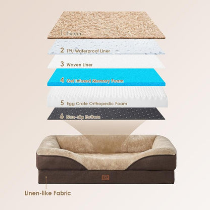 EHEYCIGA Orthopedic Dog Sofa with Removable Cover, Waterproof Liner, Washable Bolster, Dog Bed & Sofa for Large Dogs ,Dog Furniture, Dog Bed Pet Bed