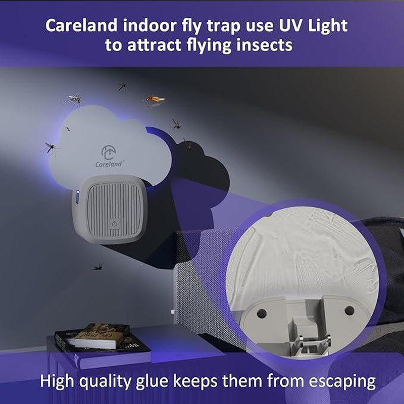 Careland Electronic Flying Insect Trap Plug In, Flea Mosquito Fly Trap for Home Office, Gnat Moth Bug Catcher with Night Light UV Attractant and Sticky Boards