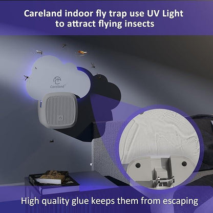 Careland Electronic Flying Insect Trap Plug In, Flea Mosquito Fly Trap for Home Office, Gnat Moth Bug Catcher with Night Light UV Attractant and Sticky Boards