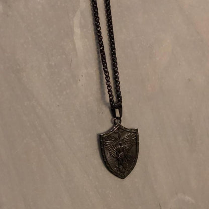 King David Psalm 27:1 Engraved Shield Necklace Unisex Stainless Steel 22" Chain St Micheal Shield