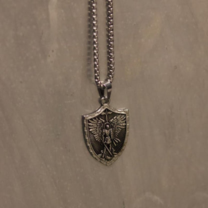King David Psalm 27:1 Engraved Shield Necklace Unisex Stainless Steel 22" Chain St Micheal Shield