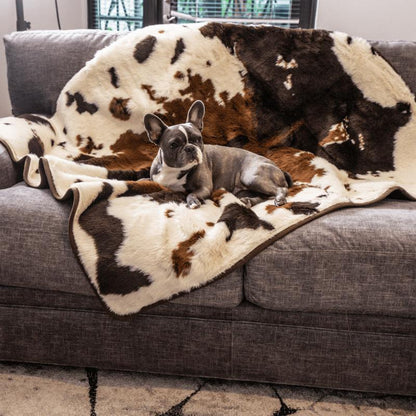 Pupprotector Waterproof Luxury Faux Fur Washable Dog Throw Blanket, 60" L X 50" W, Brown Faux Cowhide