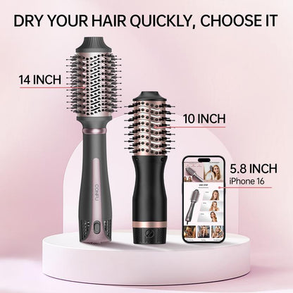 CONFU Thermal Brush Blow Dryer for Blowout Look, Heated Comb, Multifunctional Blow Dryer Brush Hot Air Brush Four in One with Oval Barrel Heated round Brush Makes Hair Smoother, Salon Quality Hair Dryer Wand, Travel Home Fast Heating Electric Hairstyling