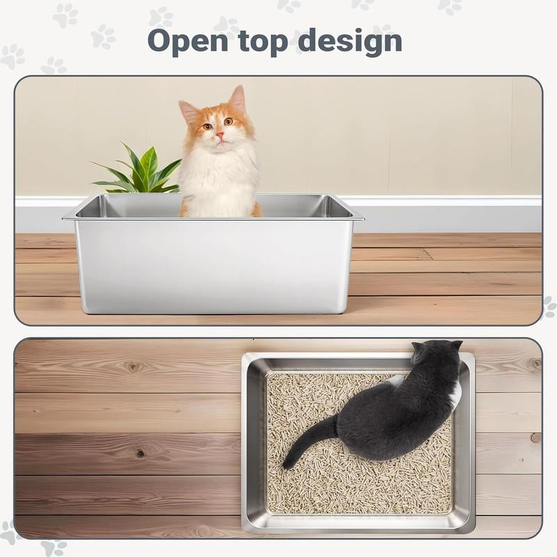 Metal High Sided Cat Litter Box - Large Indoor Tray for Kitten, Kitty, Rabbit - Non Stick, No Smell, Easy to Clean