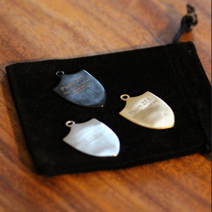 King David Psalm 27:1 Engraved Shield Necklace Unisex Stainless Steel 22" Chain St Micheal Shield