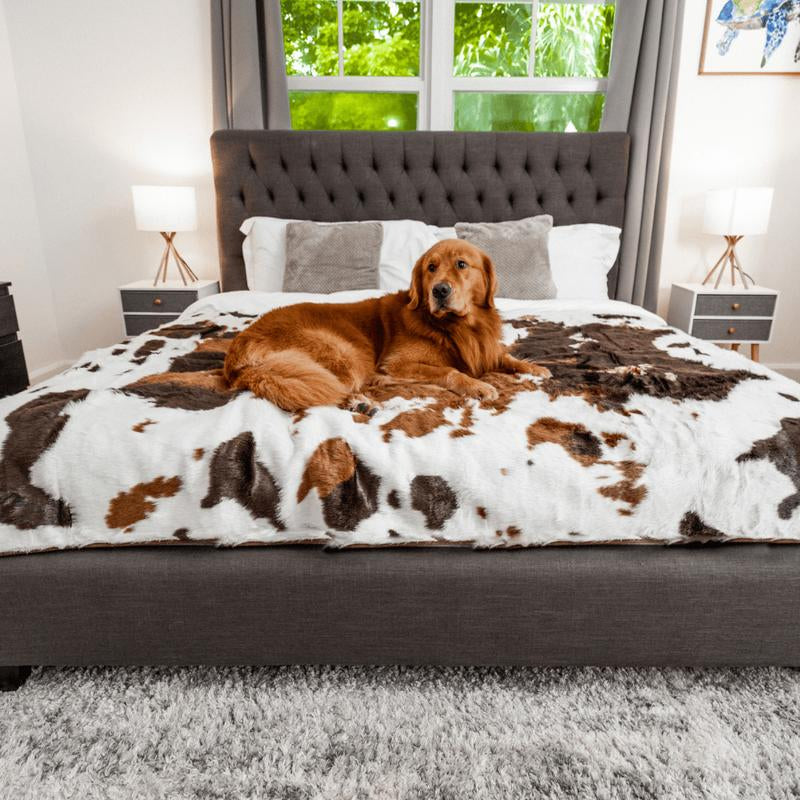 Pupprotector Waterproof Luxury Faux Fur Washable Dog Throw Blanket, 60" L X 50" W, Brown Faux Cowhide