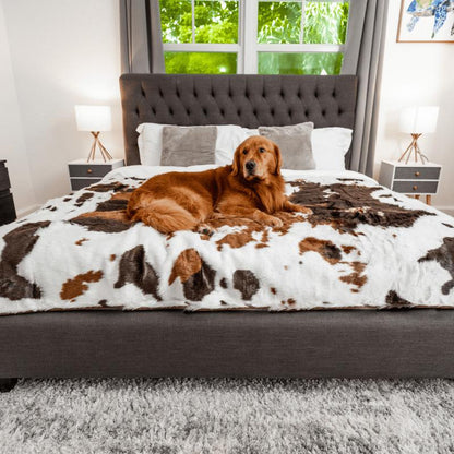 Pupprotector Waterproof Luxury Faux Fur Washable Dog Throw Blanket, 60" L X 50" W, Brown Faux Cowhide