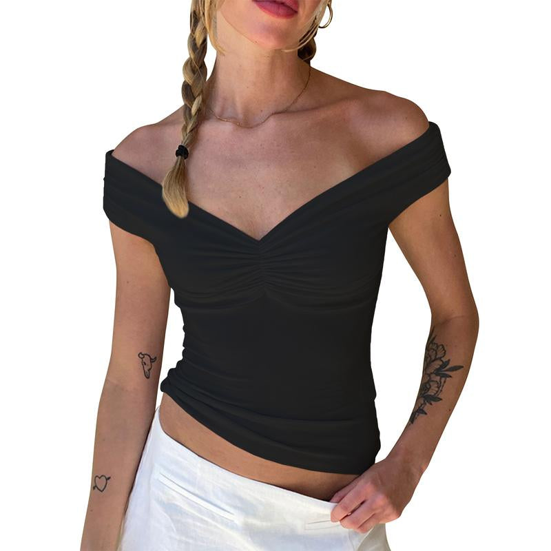 Womens off the Shoulder Top Sleeveless Backless Going Out Crop Tops Sexy V Neck Slim Fit Bustier Shirts Y2K Clothing Shape Fits