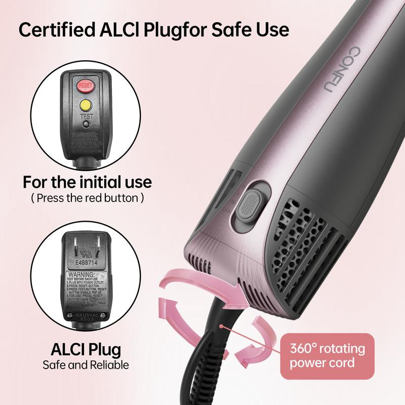 CONFU Thermal Brush Blow Dryer for Blowout Look, Heated Comb, Multifunctional Blow Dryer Brush Hot Air Brush Four in One with Oval Barrel Heated round Brush Makes Hair Smoother, Salon Quality Hair Dryer Wand, Travel Home Fast Heating Electric Hairstyling