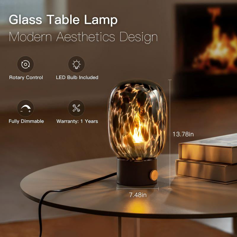 Onewish Vintage Stepless Dimmable Table Lamp with Edison Bulb - Translucent Murano Glass Nightstand Lights for Bedroom, Gift Idea for Any Time of Year.