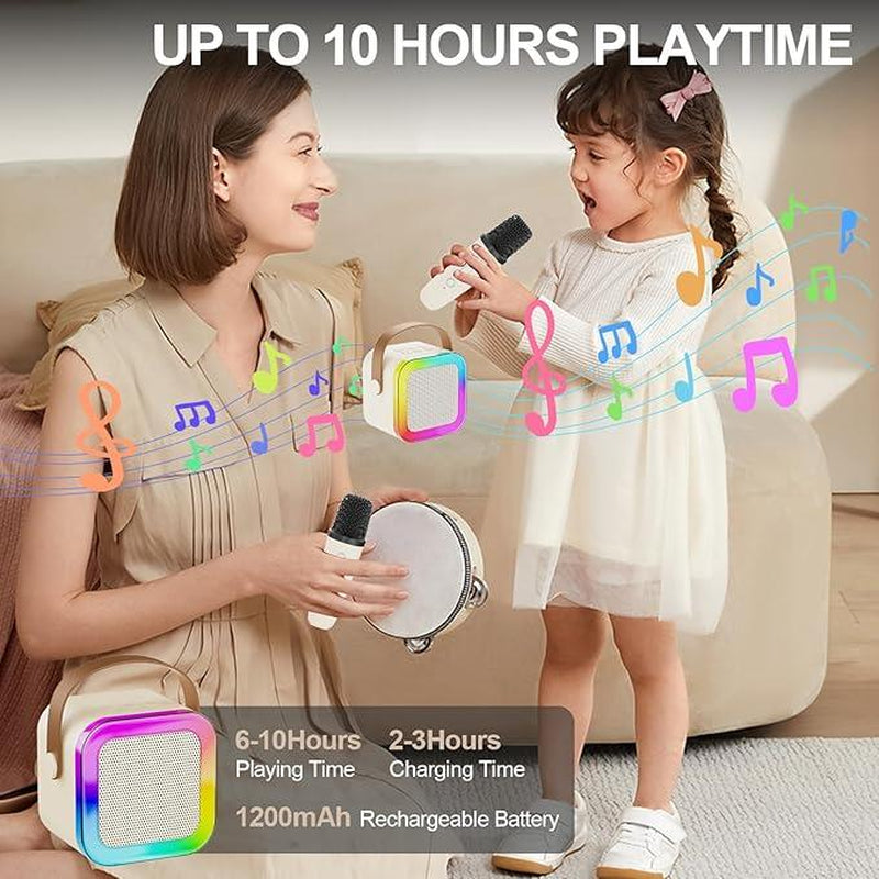 Mini Karaoke Machine for Kids Girls Boys - Birthday Gifts for Ages 4 5 6 7 8+ Year Old - 2025 New Est - Portable Bluetooth Speaker with 2 Wireless Microphone - Kids' Instrument Accessories