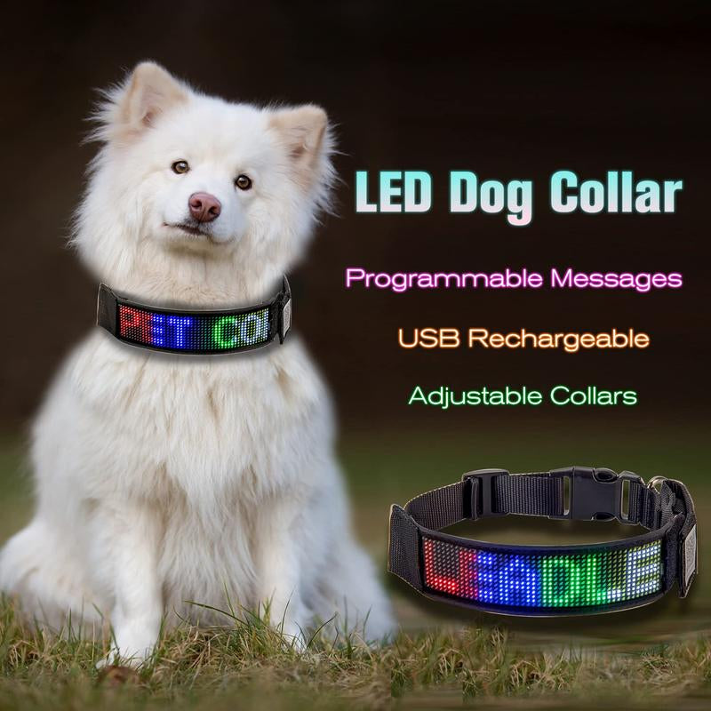 Programmable LED Collar Flashing Light up Rechargeable Pet Dog Safety Collar Glow in the Dark Light-Up Neck Loop (Full Color) Dog Collar Led Dog