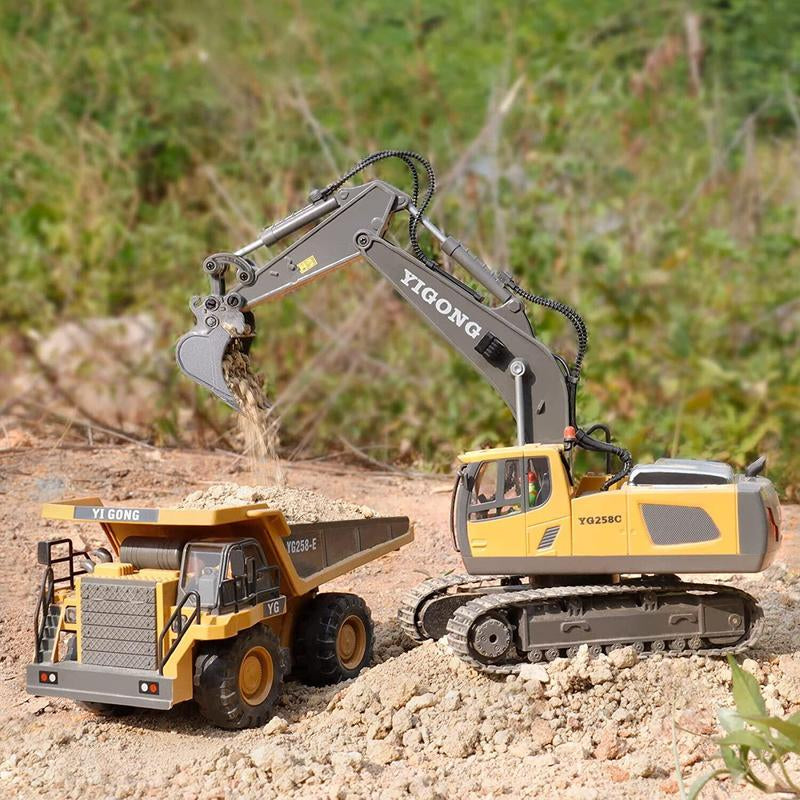 Remote Control Excavator Construction Toys for Boys,2×1200Mah RC Excavator Toy with Shovel & Light Drift