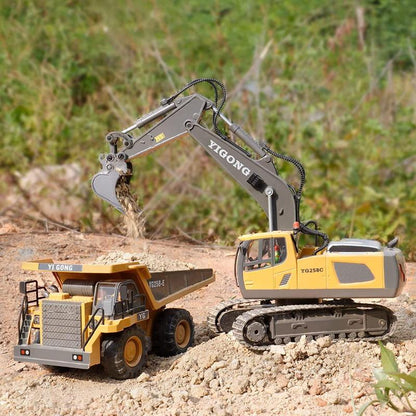 Remote Control Excavator Construction Toys for Boys,2×1200Mah RC Excavator Toy with Shovel & Light Drift
