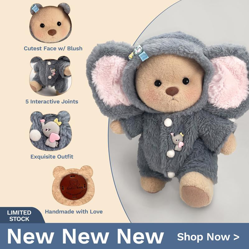 Getahug Fluffy Little Elephant Bear | Handmade Jointed Teddy Bear Gift