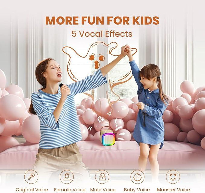 Mini Karaoke Machine for Kids Girls Boys - Birthday Gifts for Ages 4 5 6 7 8+ Year Old - 2025 New Est - Portable Bluetooth Speaker with 2 Wireless Microphone - Kids' Instrument Accessories