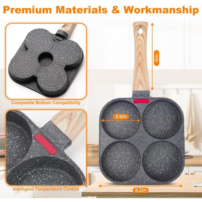 4-Cup Egg Pan Nonstick Healthy Aluminum Omelette Breakfast Skillet for Fried Eggs Cooker Pancakes Suitable Gas Stove &Amp; Induction Cookware