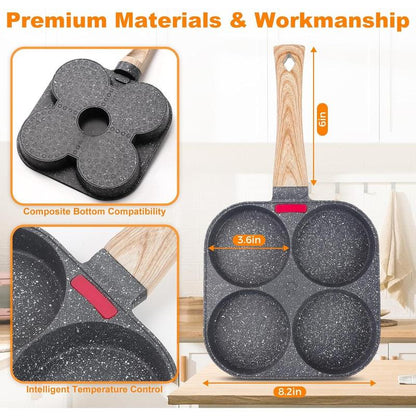 4-Cup Egg Pan Nonstick Healthy Aluminum Omelette Breakfast Skillet for Fried Eggs Cooker Pancakes Suitable Gas Stove &Amp; Induction Cookware