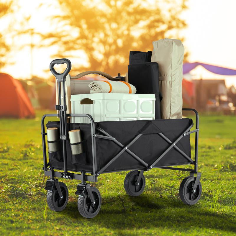 Collapsible Foldable Wagon Cart, Large Capacity Garden Beach Cart with All-Terrain Wheels, with Drink Holders for Shopping Sports Camping