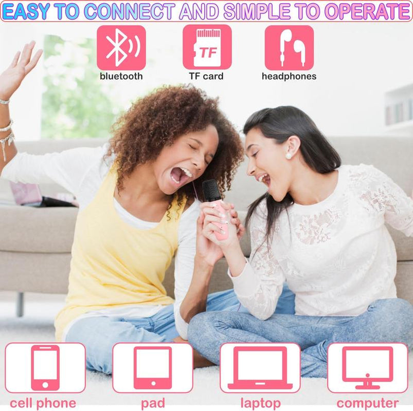 Mini Karaoke Machine for Kids Adults, Portable Bluetooth Speaker with 2 Wireless Microphones,Toys Birthday Gifts for Girls Ages 4, 5, 6, 7, 8,9,10,11,12+ Family Home Party, Birthday Party