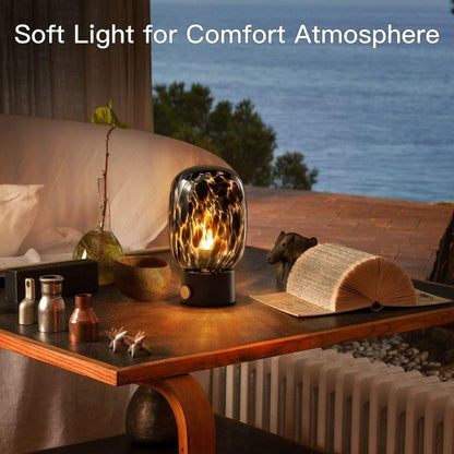 Onewish Vintage Stepless Dimmable Table Lamp with Edison Bulb - Translucent Murano Glass Nightstand Lights for Bedroom, Gift Idea for Any Time of Year.