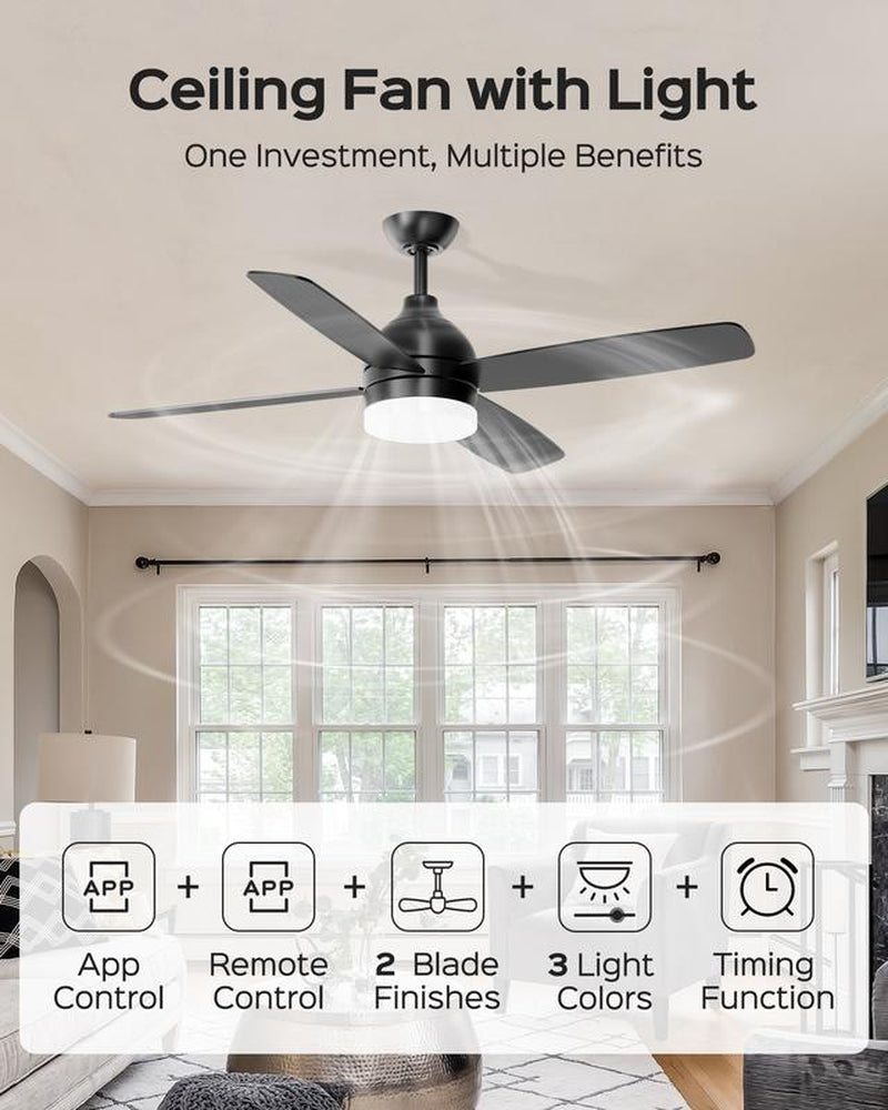 Black Ceiling Fan with Light Andremote & App Control, Indoor Outdoorceiling Fan Light with 8500 CFM 6-Speedstrong Wind, Dimmable Reversible Quiet Dcmoto Silent Socket Bulb Spotlight Modernfathersdaygift Lamp Cooling Fan Ceiling Fan #Tiktokshopbacktoschool