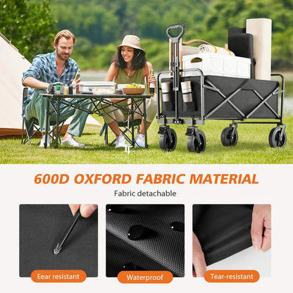 Collapsible Foldable Wagon Cart, Large Capacity Garden Beach Cart with All-Terrain Wheels, with Drink Holders for Shopping Sports Camping