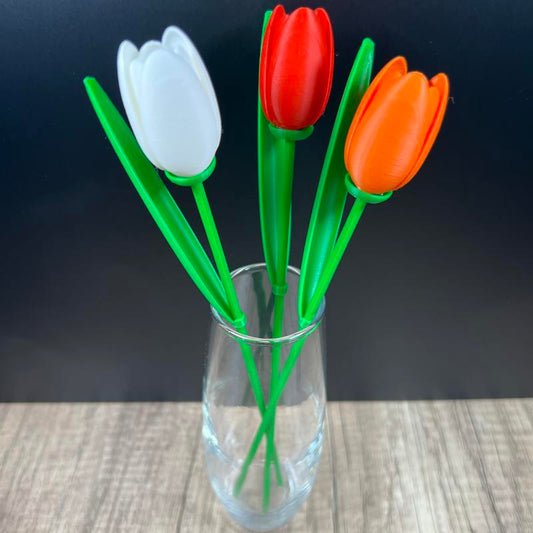 3D Printed Tulips (3-Pack) – Blue, Yellow, Pink, Orange, White, Red, and Black, 3-Tulip Bouquet, Flowers, Home Decor, Mix and Match Colors