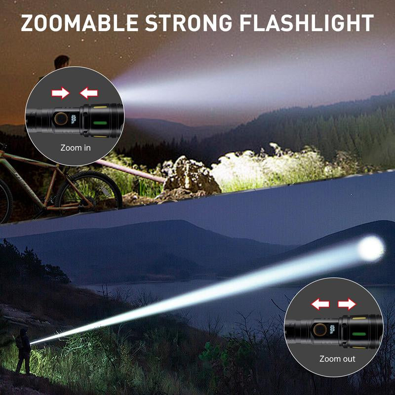 Rechargeable Strong Flashlights High Lumens Bright LED Flashlight Compact Handheld Aluminum Alloy Body Flash Light with 4 Light Modes for Home and Outdoor Use
